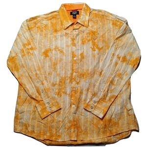 AVIREX Men Size 2XL Orange Tie Dye Cotton Long Sleeve Button-Up Shirt